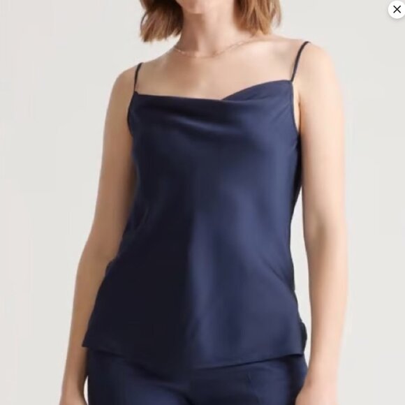 Quince Washable Silk Cowl Neck Cami Navy SZ S NWT - Picture 1 of 2